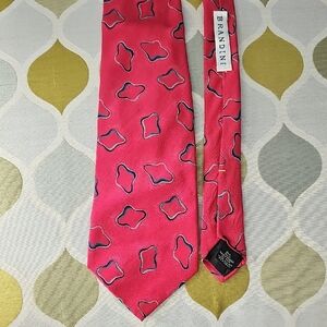 Vintage Brandini Red Pink Patterned 100% Silk Tie
